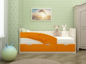 Дельфин-3 Кровать детская 3 ящика без ручек 1.6 Оранжевый глянец в Бердске - berdsk.katalogmebeli.com | фото