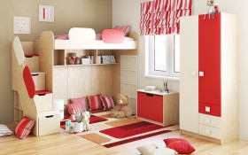 Детская комната Бэрри (Бежевый/Красный/корпус Клен) в Бердске - berdsk.katalogmebeli.com | фото