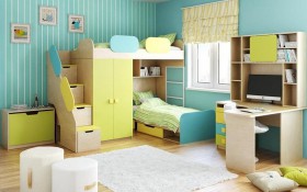 Детская комната Смайли (Желтый/Голубой/Зеленый/корпус Клен) в Бердске - berdsk.katalogmebeli.com | фото 2