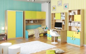 Детская комната Смайли (Желтый/Голубой/Зеленый/корпус Клен) в Бердске - berdsk.katalogmebeli.com | фото 3