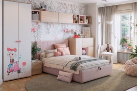Комплект детской мебели Алина К2 Дуб мария/белый/нежно-розовый велюр в Бердске - berdsk.katalogmebeli.com | фото 1