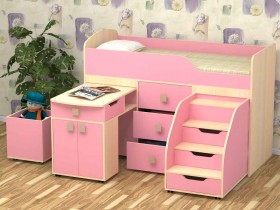 Кровать детская Фея 1.6 Дуб молочный/Розовый в Бердске - berdsk.katalogmebeli.com | фото