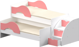 Кровать детская Матрешка выкатная с лестницей  Белый/Розовый в Бердске - berdsk.katalogmebeli.com | фото