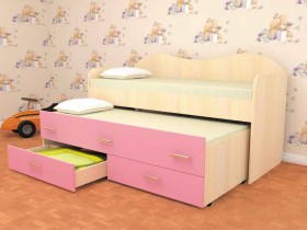 Кровать детская Нимфа двухместная 2.0 Дуб молочный/Розовый в Бердске - berdsk.katalogmebeli.com | фото
