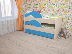 Кровать детская Радуга 1600 Млечный дуб/Голубой в Бердске - berdsk.katalogmebeli.com | фото