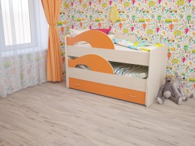 Кровать детская Радуга 1600 Млечный дуб/Оранжевый в Бердске - berdsk.katalogmebeli.com | фото 1
