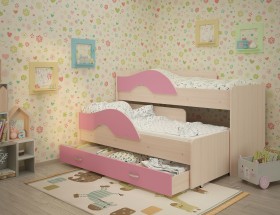 Кровать детская Радуга 1600 Млечный дуб/Розовый в Бердске - berdsk.katalogmebeli.com | фото 1