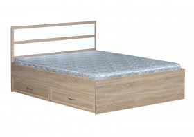 Кровать двойная с ящиками 1600-2 без матраса (прямые спинки) Дуб Сонома в Бердске - berdsk.katalogmebeli.com | фото