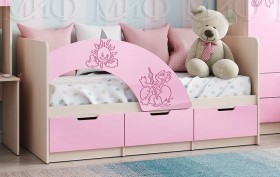Кровать Юниор-3 ((мульт) розовый металл/дуб беленый) в Бердске - berdsk.katalogmebeli.com | фото