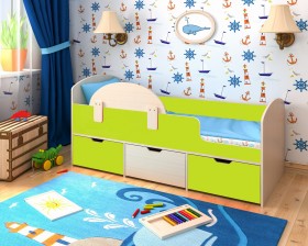 Кровать Малыш-мини с бортиком Дуб молочный/Лайм в Бердске - berdsk.katalogmebeli.com | фото
