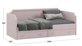 Кровать с мягкой обивкой и ящиками «Кантри» Тип 1 (900) (Велюр пудровый) в Бердске - berdsk.katalogmebeli.com | фото 2