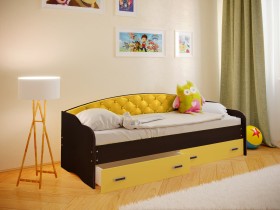 Кровать Софа-7 с мягкой спинкой (800х1900) Венге/Желтый в Бердске - berdsk.katalogmebeli.com | фото