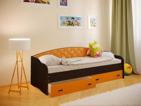 Кровать Софа-7 с мягкой спинкой (800х1900) Венге/Оранжевый в Бердске - berdsk.katalogmebeli.com | фото