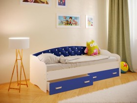 Кровать Софа-7 с мягкой спинкой со стразами (800х1900) Белый/Синий в Бердске - berdsk.katalogmebeli.com | фото 1