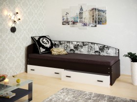 Кровать Софа-9 с мягкой спинкой с рисунком Милана (900х1900) Венге/Белый в Бердске - berdsk.katalogmebeli.com | фото