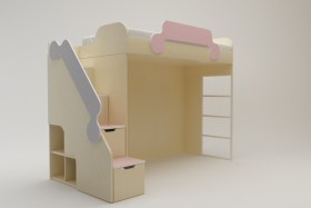 Кровать второй ярус с лестницей Грэйси (Розовый/Серый/корпус Клен) в Бердске - berdsk.katalogmebeli.com | фото 2