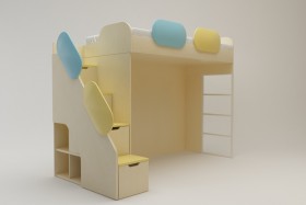 Кровать Смайли (второй ярус с лестницей/Желтый/Зеленый/Клен) в Бердске - berdsk.katalogmebeli.com | фото