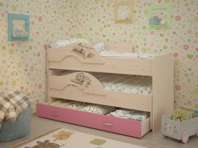 Кровать выкатная Радуга-Сафари детская 1600 Млечный дуб/Розовый в Бердске - berdsk.katalogmebeli.com | фото 1