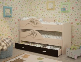 Кровать выкатная Радуга-Сафари детская 1600 Млечный дуб/Венге в Бердске - berdsk.katalogmebeli.com | фото