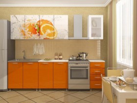 Кухонный гарнитур 1,8м Апельсин (Белый/Оранжевый металлик/Фотопечать апельсин) в Бердске - berdsk.katalogmebeli.com | фото