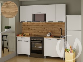 Кухня Кьяра 2.0 м с окапом (белый/карбон фарфор/26мм/дуб вотан) в Бердске - berdsk.katalogmebeli.com | фото 1
