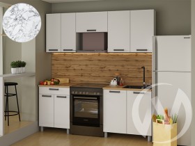 Кухня Кьяра 2.0 м с окапом (белый/карбон сакура, вулкан/26мм/мрамор итальянский) в Бердске - berdsk.katalogmebeli.com | фото