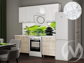 Кухня Нора 2.0м (корпус белый/белый, дуб шале светлый) 26мм мрамор итальянский в Бердске - berdsk.katalogmebeli.com | фото 1