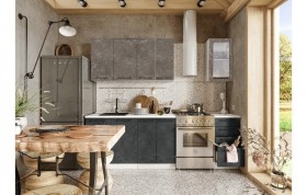 Кухонный гарнитур Нувель 1800мм белый/бетон коричневый/бетон черный в Бердске - berdsk.katalogmebeli.com | фото