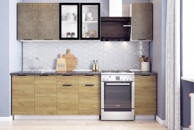 Кухонный гарнитур Стоун 2.0 (белый/камень темно-серый/акация светлая) в Бердске - berdsk.katalogmebeli.com | фото