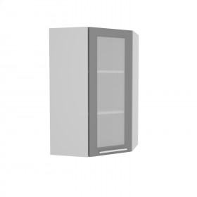 Квадро ВПУС 550 шкаф верхний угловой со стеклом высокий (Белый софт/корпус Серый) в Бердске - berdsk.katalogmebeli.com | фото