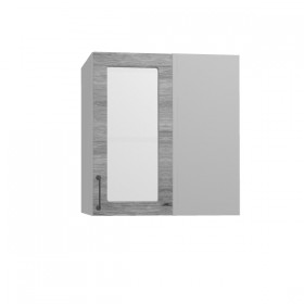 Лофт ПУС 650 шкаф верхний угловой со стеклом (Дуб майский/корпус Серый) в Бердске - berdsk.katalogmebeli.com | фото