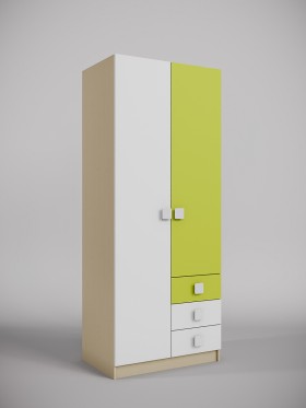 Шкаф 2-х створчатый с ящиками Эппл (Зеленый/Белый/корпус Клен) в Бердске - berdsk.katalogmebeli.com | фото 1