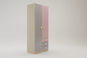 Шкаф 2-х створчатый с ящиками Грэйси (Розовый/Серый/корпус Клен) в Бердске - berdsk.katalogmebeli.com | фото 2