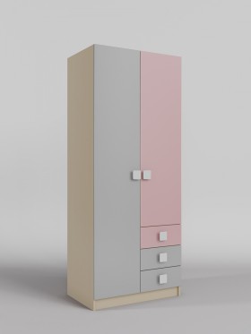 Шкаф 2-х створчатый с ящиками Грэйси (Розовый/Серый/корпус Клен) в Бердске - berdsk.katalogmebeli.com | фото
