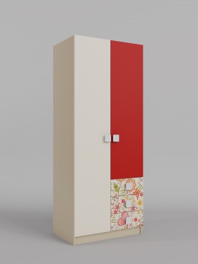 Шкаф 2-х створчатый с ящиками Ретвит (Бежевый/Красный/корпус Клен) в Бердске - berdsk.katalogmebeli.com | фото