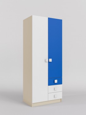 Шкаф 2-х створчатый с ящиками Скай (Синий/Белый/корпус Клен) в Бердске - berdsk.katalogmebeli.com | фото