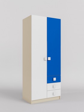 Шкаф 2-х створчатый с ящиками Скай люкс (Синий/Белый/корпус Клен) в Бердске - berdsk.katalogmebeli.com | фото