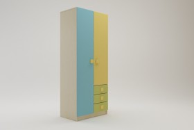 Шкаф 2-х створчатый с ящиками Смайли (Желтый/Голубой/Зеленый/корпус Клен) в Бердске - berdsk.katalogmebeli.com | фото