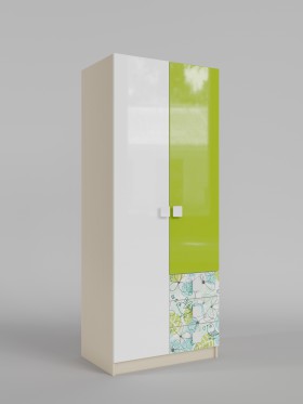 Шкаф 2-х створчатый с ящиками Твит (Белый/Зеленый/корпус Клен) в Бердске - berdsk.katalogmebeli.com | фото