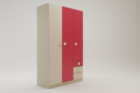 Шкаф 3-х створчатый с ящиками Бэрри (Бежевый/Красный/корпус Клен) в Бердске - berdsk.katalogmebeli.com | фото