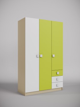Шкаф 3-х створчатый с ящиками Эппл (Зеленый/Белый/корпус Клен) в Бердске - berdsk.katalogmebeli.com | фото