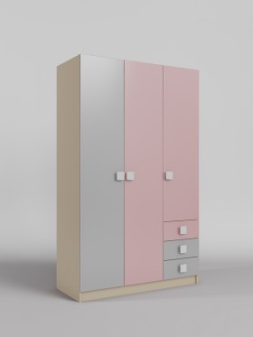 Шкаф 3-х створчатый с ящиками Грэйси (Розовый/Серый/корпус Клен) в Бердске - berdsk.katalogmebeli.com | фото