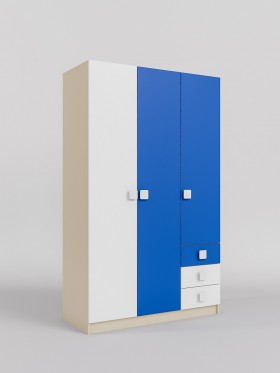 Шкаф 3-х створчатый с ящиками Скай (Синий/Белый/корпус Клен) в Бердске - berdsk.katalogmebeli.com | фото
