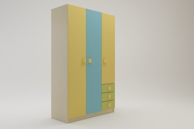 Шкаф 3-х створчатый с ящиками Смайли (Желтый/Голубой/Зеленый/корпус Клен) в Бердске - berdsk.katalogmebeli.com | фото