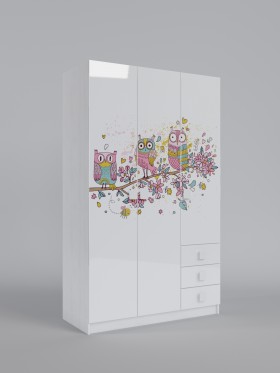 Шкаф 3-х створчатый с ящиками Совушки (Белый/корпус Выбеленное дерево) в Бердске - berdsk.katalogmebeli.com | фото 1