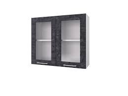 Шкаф 80 с 2-мя витринами Лофт (Камень Арья/корпус Белый) в Бердске - berdsk.katalogmebeli.com | фото