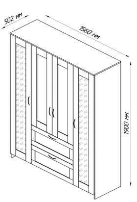 Шкаф четырехдверный Сириус с 1 зеркалом и 2 ящиками белый в Бердске - berdsk.katalogmebeli.com | фото 2