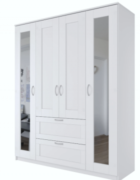 Шкаф четырехдверный Сириус с 2 зеркалами и 2 ящиками белый в Бердске - berdsk.katalogmebeli.com | фото