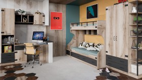 Шкаф для одежды комбинированный «Окланд» (Фон Черный/Дуб Делано) в Бердске - berdsk.katalogmebeli.com | фото 4
