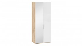 Шкаф для одежды с 1 глухой и 1 зеркальной дверями левый «Эмбер» Яблоня Беллуно/Белый глянец в Бердске - berdsk.katalogmebeli.com | фото
